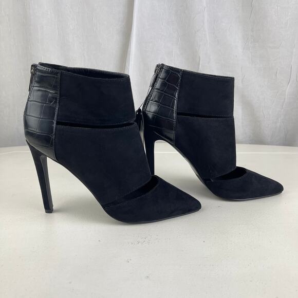 NWT Express Stiletto Ankle Booties Heels Faux Suede Croc Pointed Toe Cut Out 6 - Picture 6 of 16